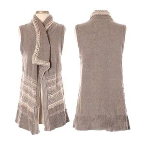 🌺 Blue Elephant Sleeveless Wool Drape Knit Taupe Open Cardigan Vest Size S/M